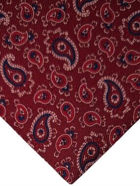 Hickey Freeman Silk Necktie Mens Red Paisley Designer Preppy Tie EUC